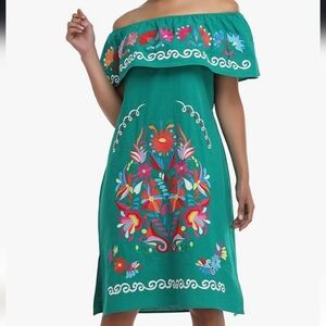 YZXDORWJ Mexican Embroidered Ruffled Off The Shoulder Midi Dress Size 22 In EUC